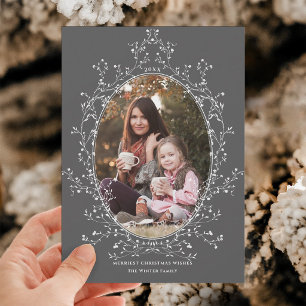 Cartes Pour Fêtes Annuelles Couronne botanique élégante Noël Photo Gris
