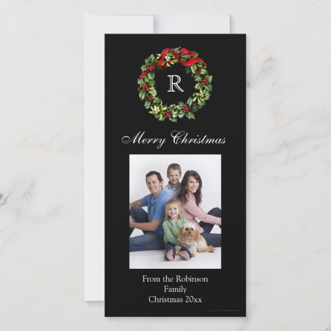 Cartes Pour Fêtes Annuelles Couronne classique de Noël monogramme (Devant)