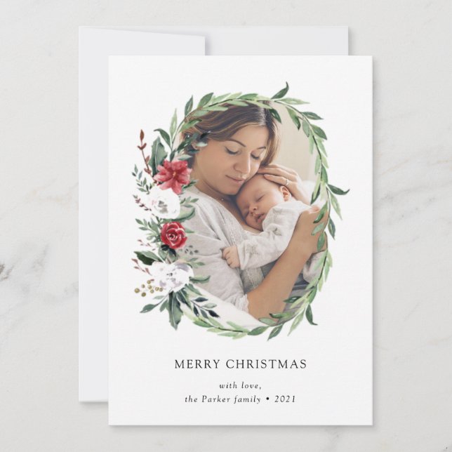 Cartes Pour Fêtes Annuelles Couronne classique | Simple Deux photos Joyeux Noë (Devant)