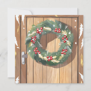 Cartes Pour Fêtes Annuelles Couronne de baie de Noël   Joyeux Rustique Aquarel