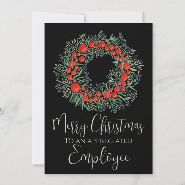 Cartes Pour Fêtes Annuelles Couronne de baies de Noël de l'employé (Devant)