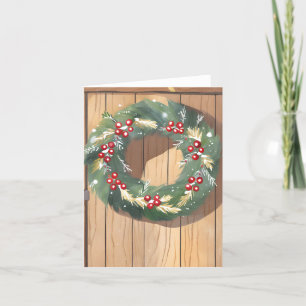 Cartes Pour Fêtes Annuelles Couronne de baies de Noël   Joyeux Rustique Aquare