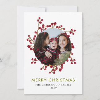 Cartes Pour Fêtes Annuelles Couronne de Baies Rouges Élégantes pour Photo de F