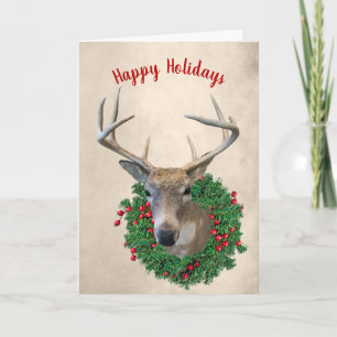 Cartes Pour Fêtes Annuelles Couronne de cerf et de Noël