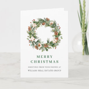 Cartes Pour Fêtes Annuelles Couronne de cônes de pin aquarelle Noël Entreprise