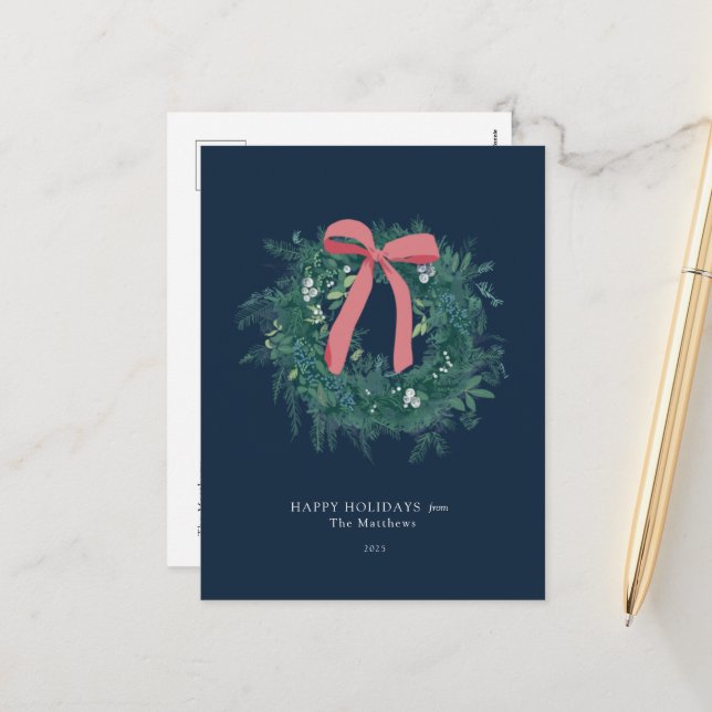 Cartes Pour Fêtes Annuelles Couronne de famille de vacances d'hiver jolie Cart (Devant/Arrière en situation)