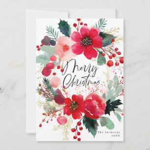 Cartes Pour Fêtes Annuelles Couronne de fleurs de Noël Joyeux Noël Vacances