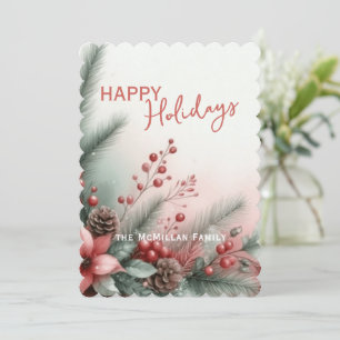 Cartes Pour Fêtes Annuelles Couronne de fleurs de vacances élégante rouge fonc