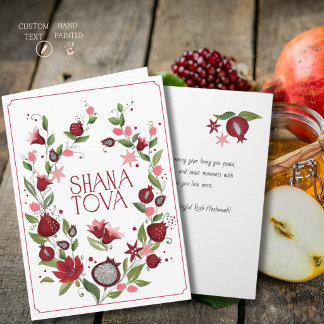 Cartes Pour Fêtes Annuelles Couronne de grenade Rosh Hashanah Aquarelle