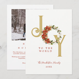 Cartes Pour Fêtes Annuelles Couronne de joie de poinsettia dorée Noël Photo TM