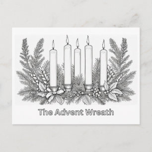 Cartes Pour Fêtes Annuelles Couronne de l'Avent et bougies à colorier Image à 