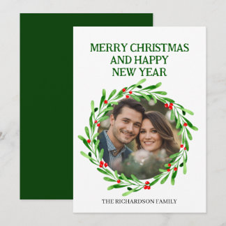 Cartes Pour Fêtes Annuelles Couronne de Noël à l'aquarelle élégante Photo