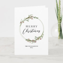Cartes Pour Fêtes Annuelles Couronne de Noël à l'aquarelle minimale Joyeux Noë