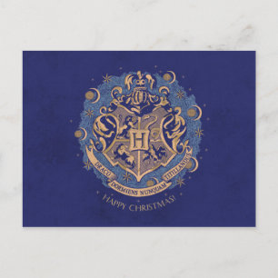 Cartes Pour Fêtes Annuelles Couronne de Noël au blason de Poudlard™ Bleu