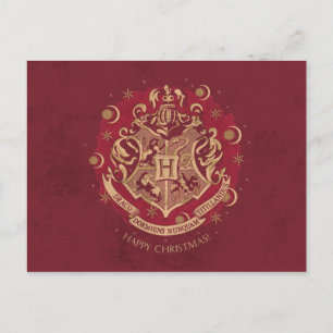 Cartes Pour Fêtes Annuelles Couronne de Noël au blason de Poudlard™ Rouge