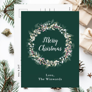 Cartes Pour Fêtes Annuelles Couronne de Noël au houx rose Joyeux Noël