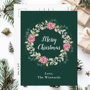 Cartes Pour Fêtes Annuelles Couronne de Noël au poinsettia rose Joyeux Noël
