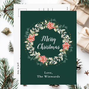 Cartes Pour Fêtes Annuelles Couronne de Noël au poinsettia rouge Joyeux Noël