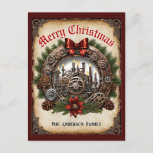 Cartes Pour Fêtes Annuelles Couronne de Noël aux bougies de verdure Steampunk 
