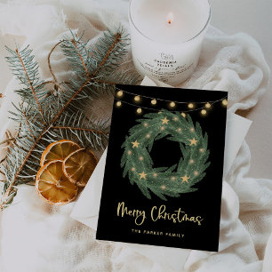 Cartes Pour Fêtes Annuelles Couronne de Noël avec aurore sur le noir
