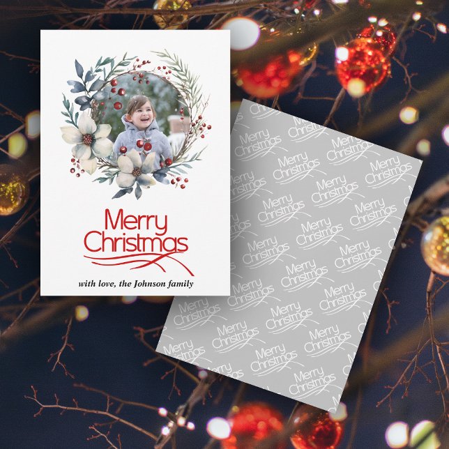 Cartes Pour Fêtes Annuelles Couronne de Noël avec baies et fleurs photo (Créateur téléchargé)