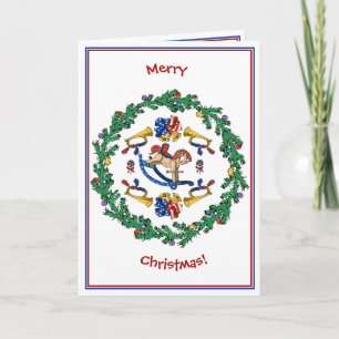 Cartes Pour Fêtes Annuelles Couronne De Noël Avec Cheval Rocheux Patriotique