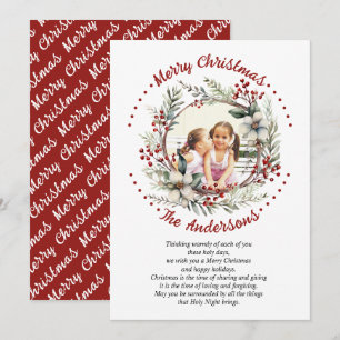 Cartes Pour Fêtes Annuelles Couronne de Noël avec fleurs et baies photo