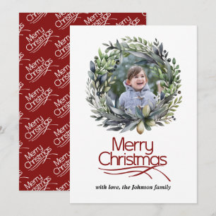 Cartes Pour Fêtes Annuelles Couronne de Noël avec photo de verdure