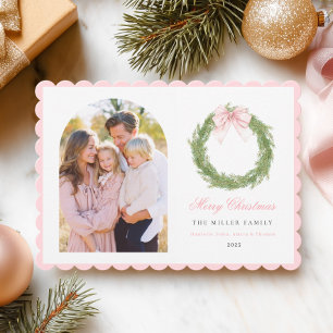 Cartes Pour Fêtes Annuelles Couronne de Noël avec Ruban Rose