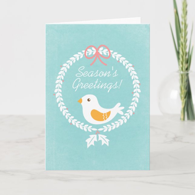 Cartes Pour Fêtes Annuelles Couronne de Noël Blanche Moderne avec Colombe (Devant)