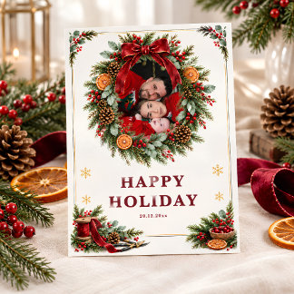 Cartes Pour Fêtes Annuelles Couronne de Noël botanique élégante Photo Fêtes