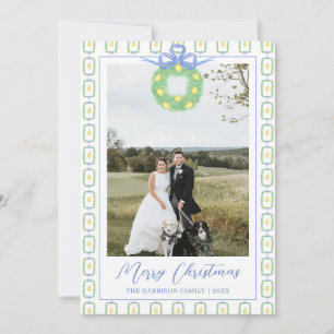 Cartes Pour Fêtes Annuelles Couronne de Noël Citron Bleu Ruban Photo Fêtes