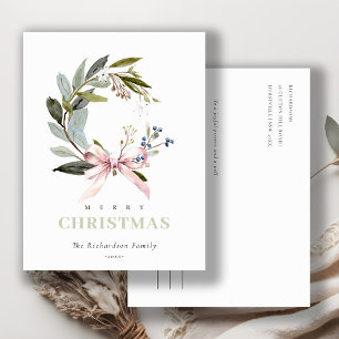 Cartes Pour Fêtes Annuelles Couronne de Noël d'hiver bleu vert Blush Fêtes