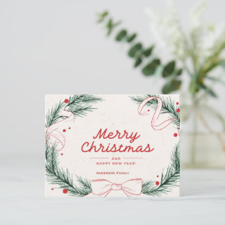 Cartes Pour Fêtes Annuelles Couronne de Noël élégante avec nom de famille 