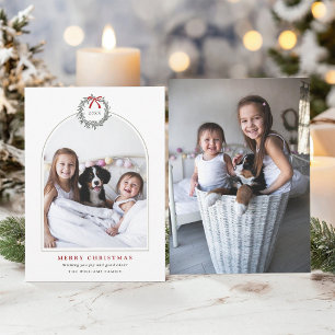 Cartes Pour Fêtes Annuelles Couronne de Noël élégante en arc Famille 2 Photos