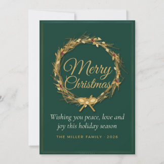 Cartes Pour Fêtes Annuelles Couronne de Noël élégante en or émeraude