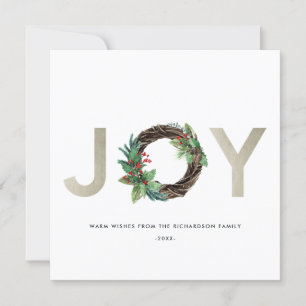 CARTES POUR FÊTES ANNUELLES COURONNE DE NOËL ÉLÉGANTE HOLLY BERRY ARGENTÉE JOI