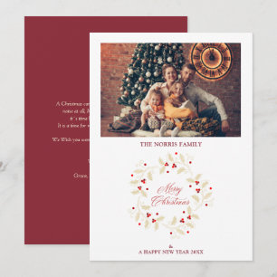 Cartes Pour Fêtes Annuelles Couronne de Noël élégante traditionnelle de houx 