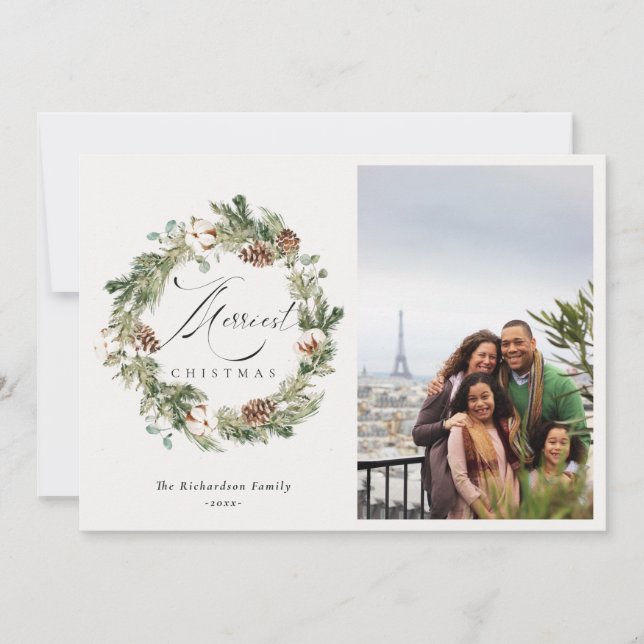 Cartes Pour Fêtes Annuelles Couronne de Noël en pin rustique en coton  (Devant)