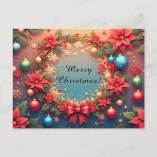 Cartes Pour Fêtes Annuelles Couronne de Noël festive 🎄✨ Poinsettia rouge