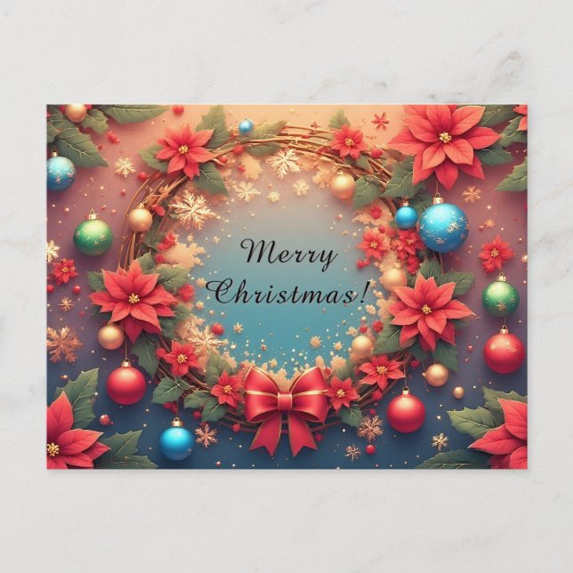 Cartes Pour Fêtes Annuelles Couronne de Noël festive 🎄✨ Poinsettia rouge (Devant)