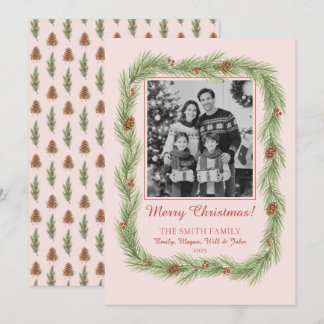 Cartes Pour Fêtes Annuelles Couronne de Noël Grandmillennial & Photo de Cônes