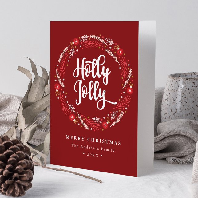 Cartes Pour Fêtes Annuelles Couronne de Noël Holly Jolly Non-Photo (Créateur téléchargé)