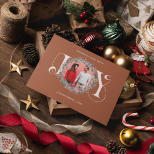 Cartes Pour Fêtes Annuelles Couronne de Noël JOIE élégante Feuilles Baies Phot