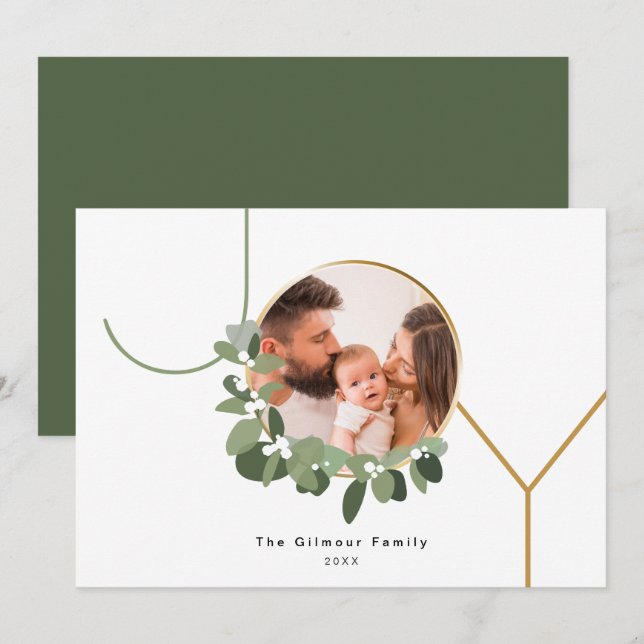 Cartes Pour Fêtes Annuelles Couronne de Noël JOIE Photo de famille personnalis (Devant / Derrière)