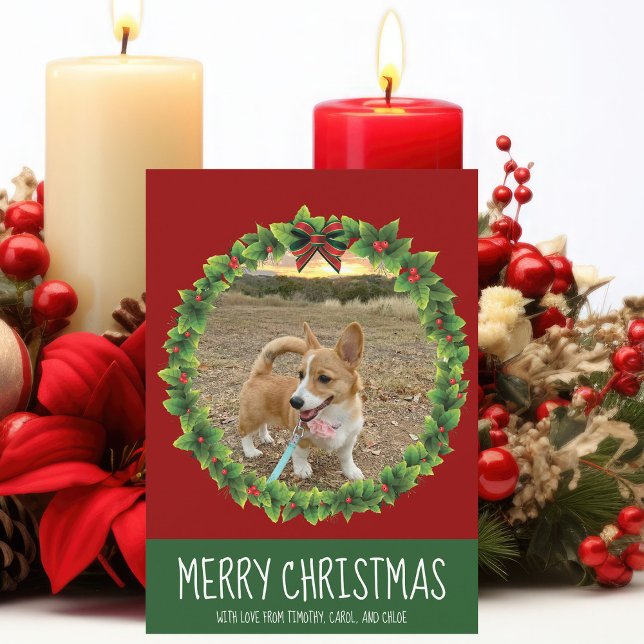 Cartes Pour Fêtes Annuelles Couronne de Noël joyeux personnalisée avec photo d (Créateur téléchargé)