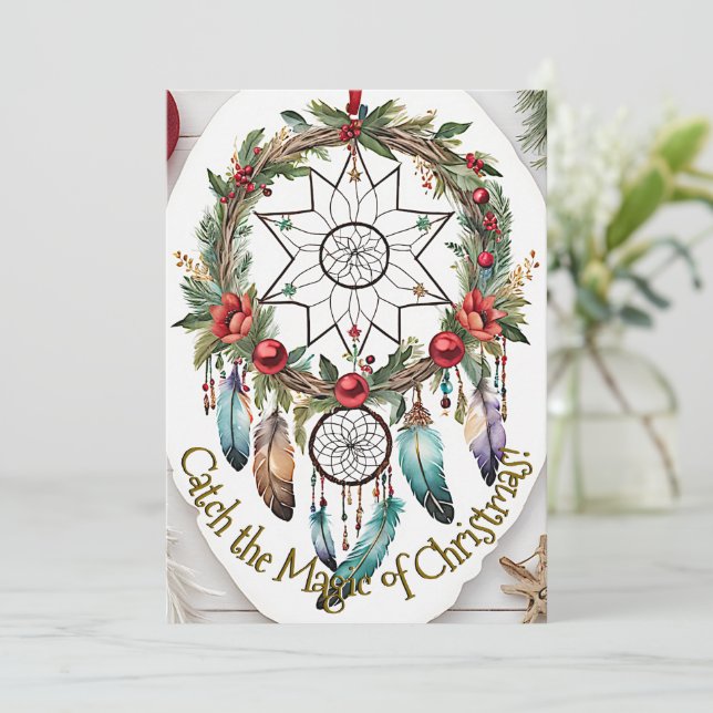 Cartes Pour Fêtes Annuelles Couronne de Noël Magique Attrape-Rêves (Debout devant)