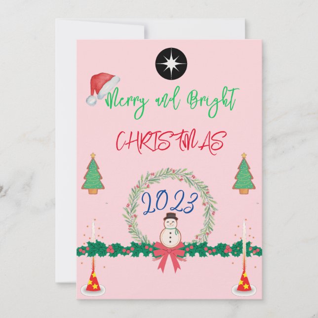 Cartes Pour Fêtes Annuelles Couronne de Noël moderne joyeuse et lumineuse 2023 (Devant)