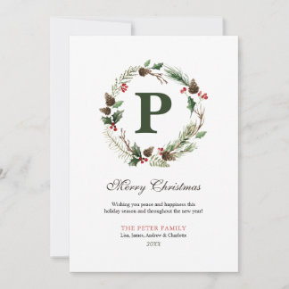 Cartes Pour Fêtes Annuelles Couronne de Noël Monogramme en Bourgogne Joyeux No
