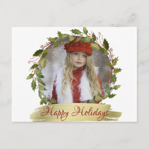 Cartes Pour Fêtes Annuelles Couronne de Noël personnalisée rouge au houx   PHO